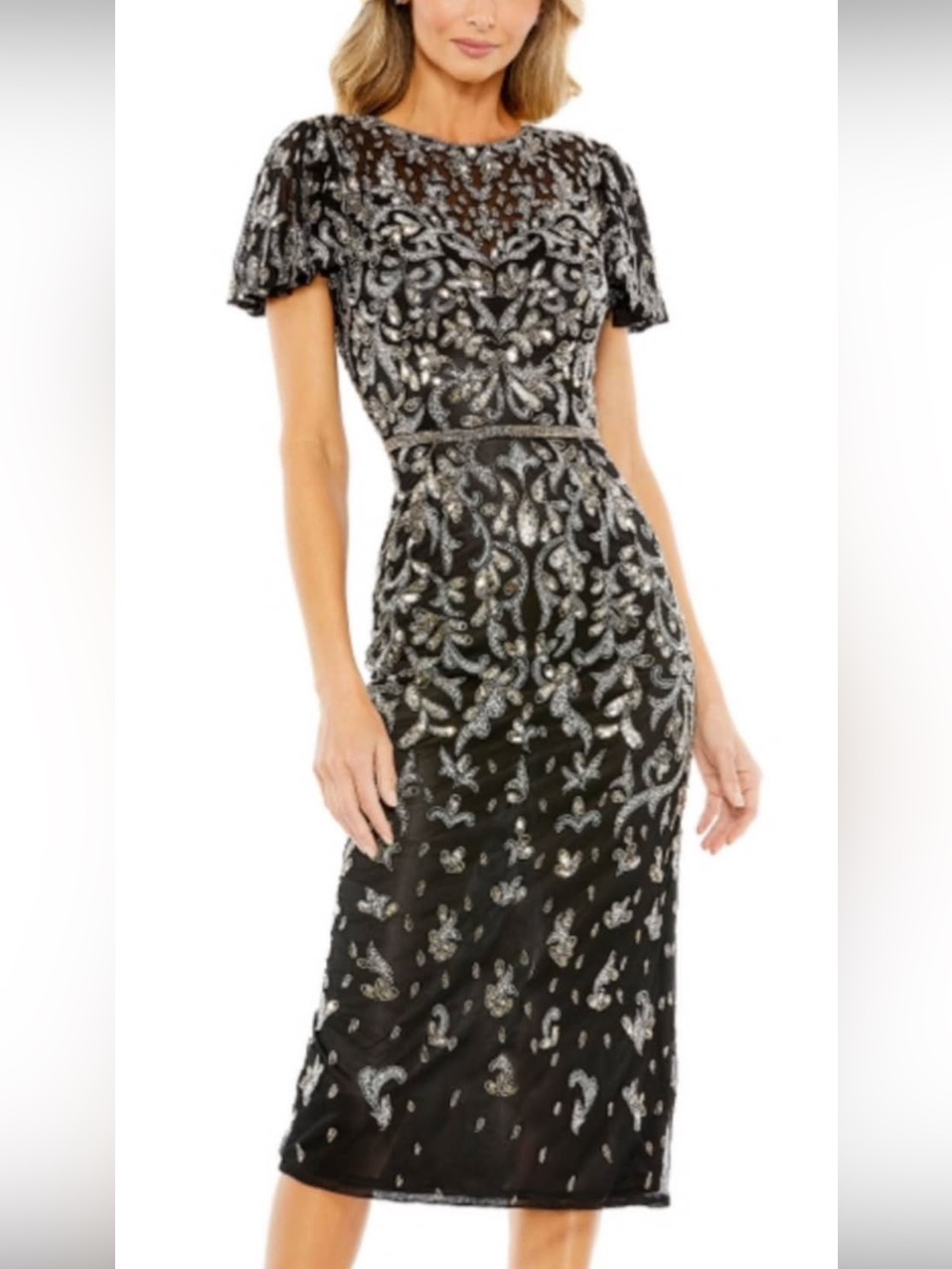 Mac Duggal Black Midi Dress with Silver Embellishment 🖤Plus Bonus Buy❤️